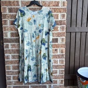 SHEIN Blue Midi Sundress Casual Short Sleeve